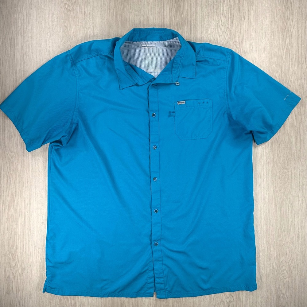 Columbia PFG Tamiami II Fishing Shirt Mens 3XT Blue Short Sleeve UPF 40 FJ7042